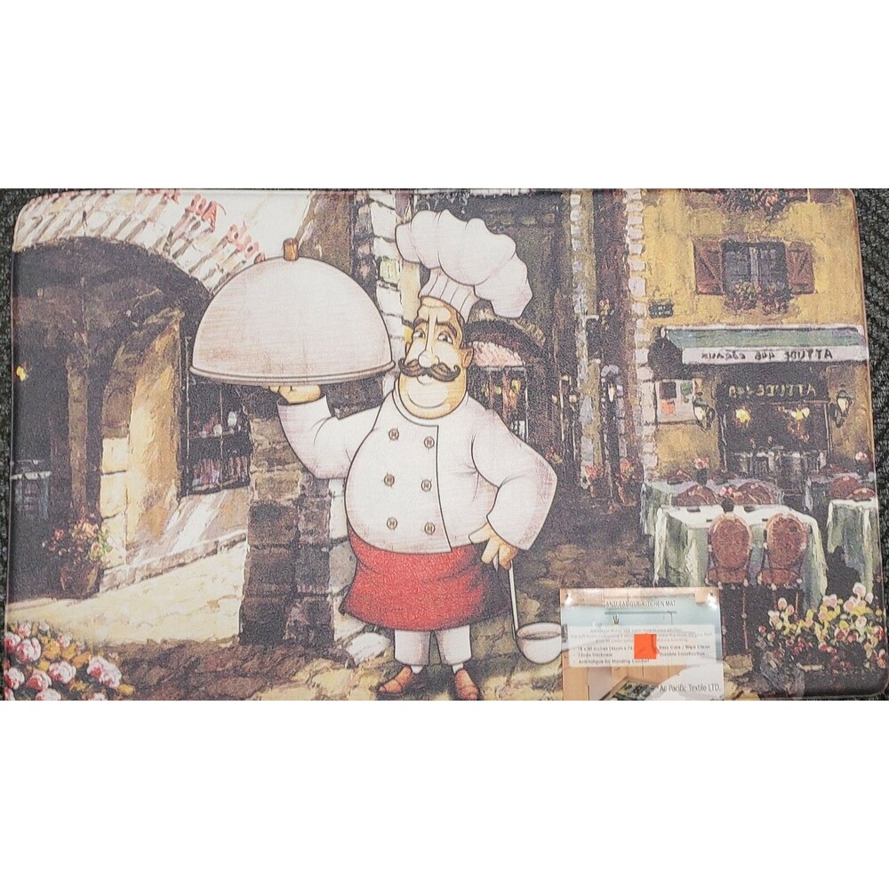 PVC ANTI-FATIGUE NON SLIP FLOOR MAT (18" x 30") STANDING FAT CHEF WITH DISH, ACP